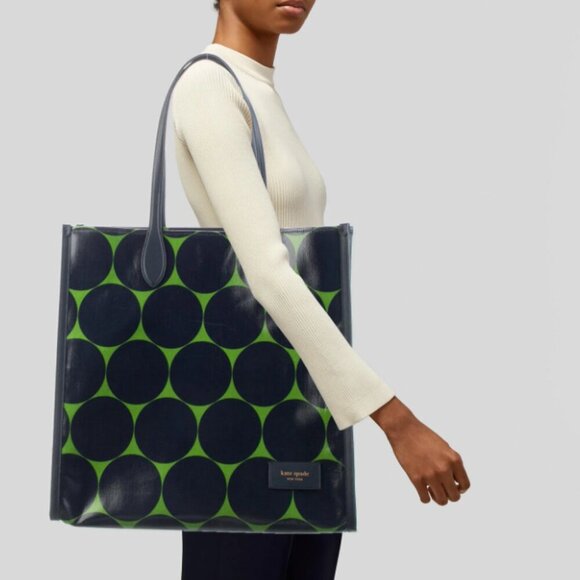 Kate Spade Gotham Extra Large Tote Joy Dot Canvas Blue Polka Dot Leather Trim - Picture 13 of 15